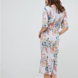 ASOS DESIGN blue floral print kimono sleeve wrap midi dress